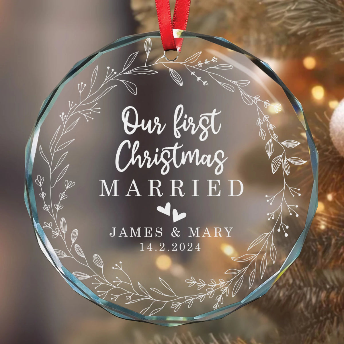 First Christmas Married Engaged Couples - Personalized Glass Ornament