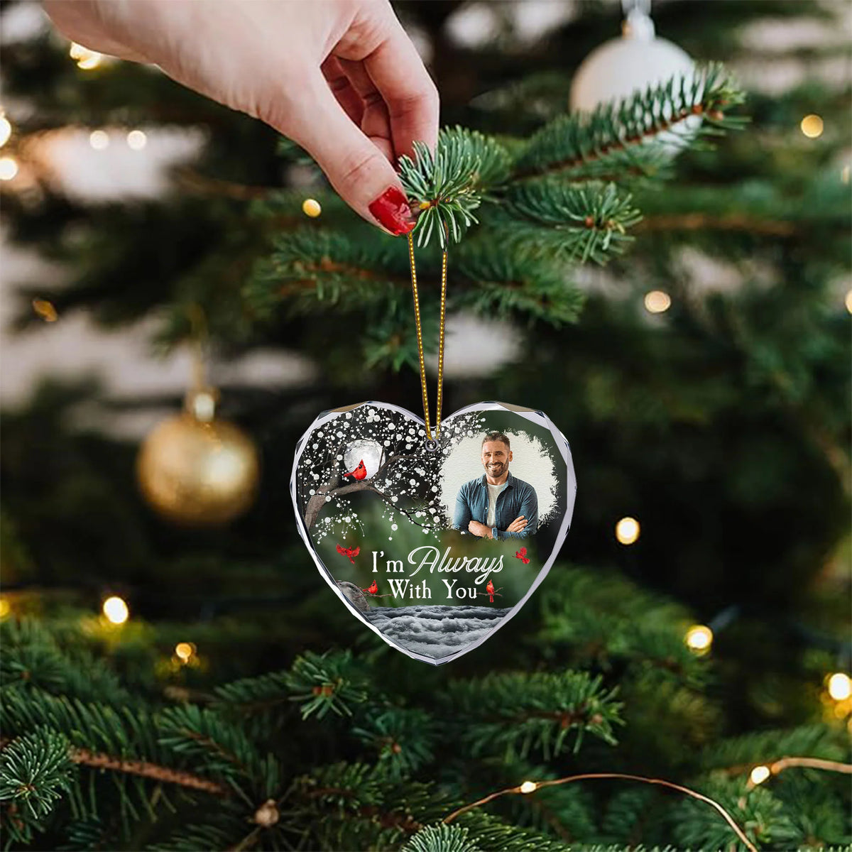 Memorial Gift I'm Always With You - Personalized Heart Glass Photo Ornament