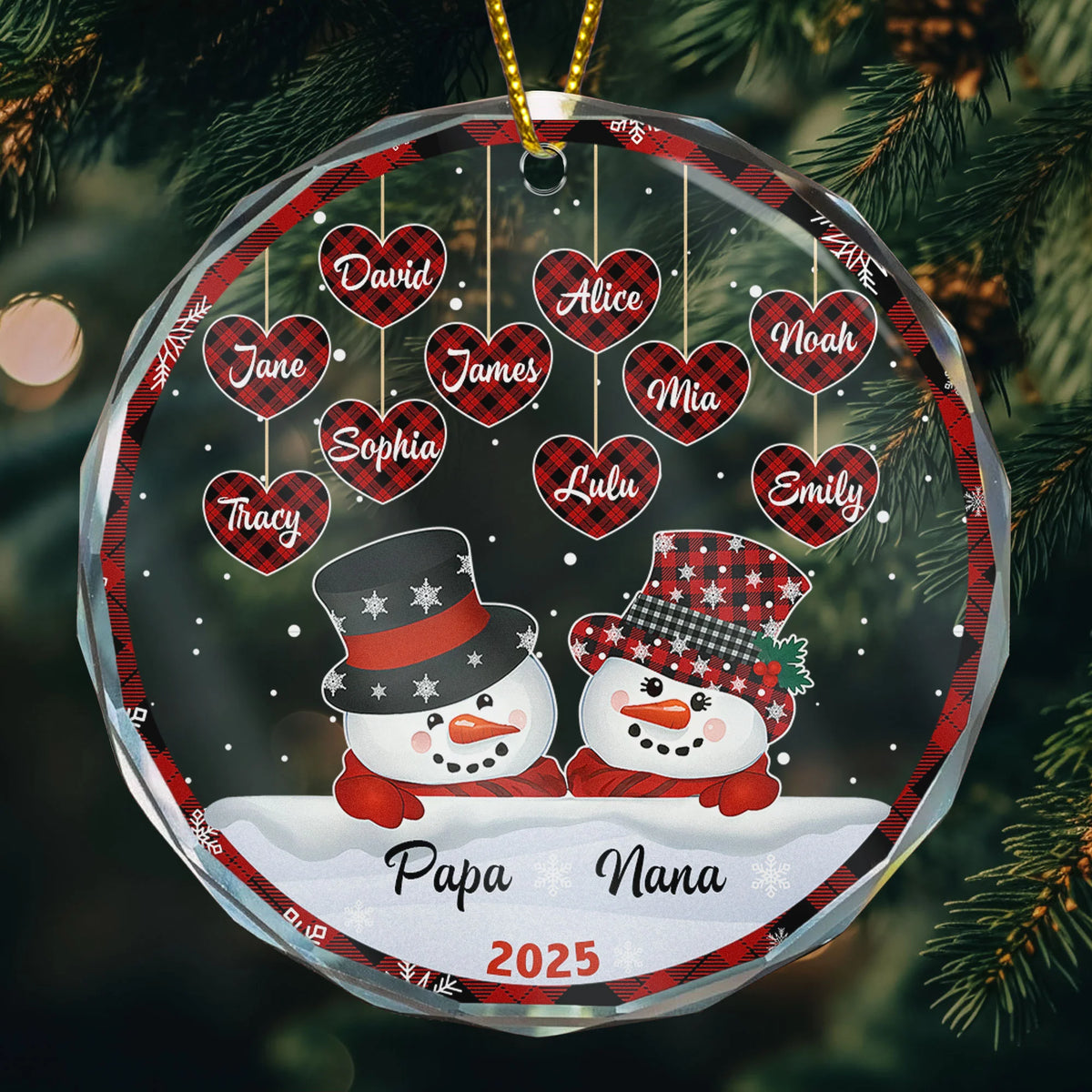 Papa Nana Snowman Christmas Grandparents - Personalized Glass Ornament
