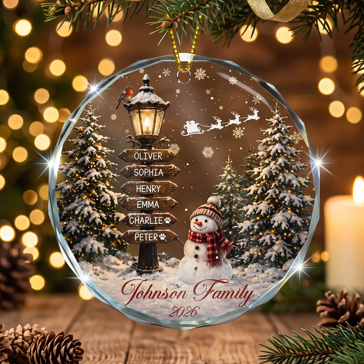 Custom Name Family Christmas Ornament 2026 Snowman - Personalized Ornament