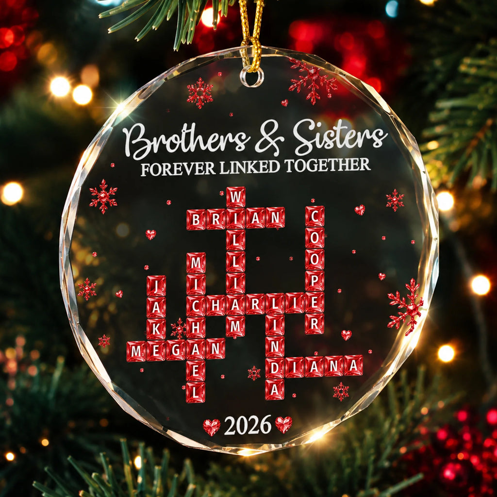 Brothers & Sisters Forever Linked Together - Custom Scrabble Crosswords Family Names - Personalized Ornament