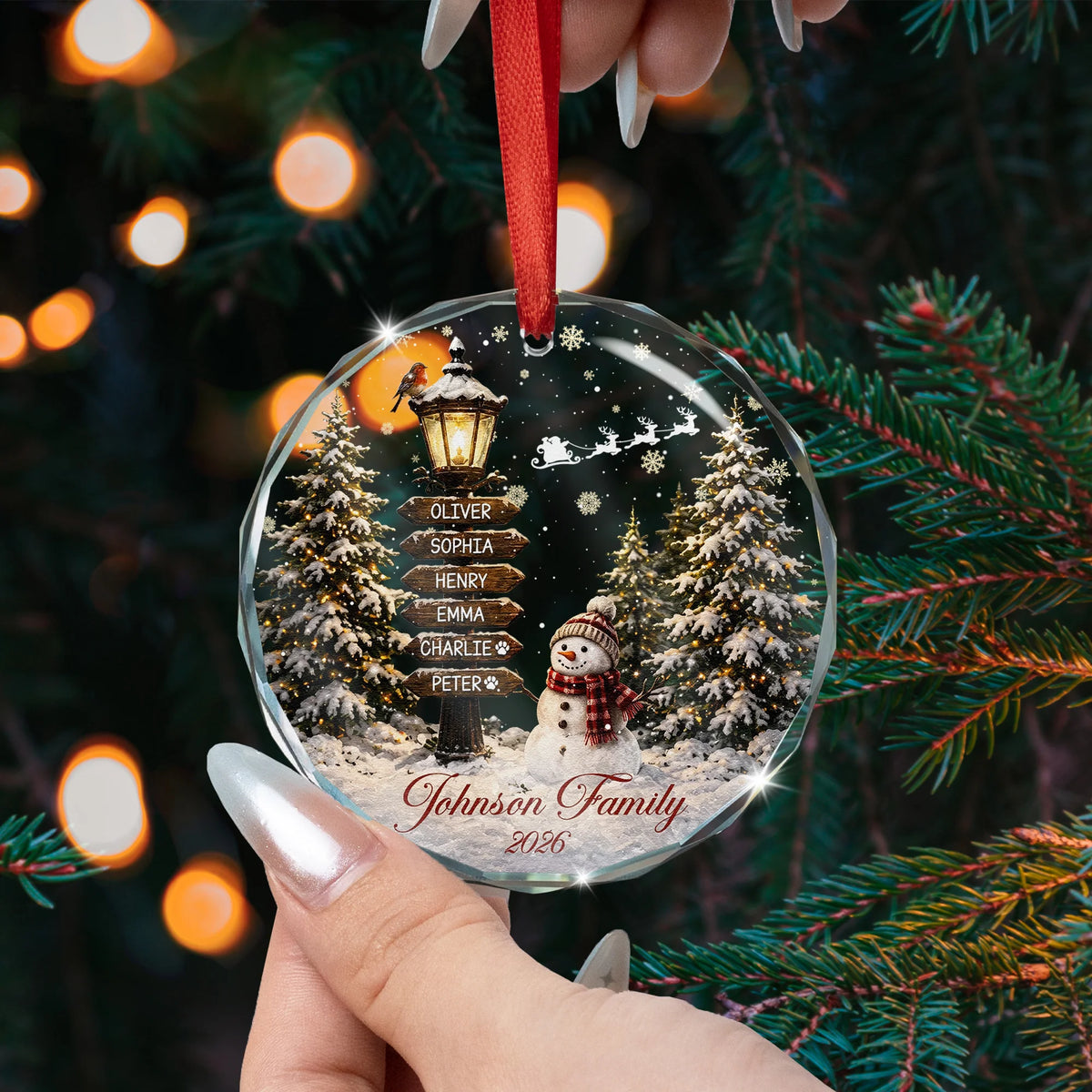Custom Name Family Christmas Ornament 2026 Snowman - Personalized Ornament