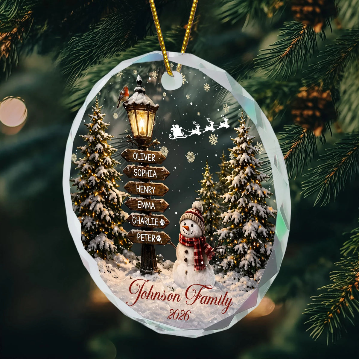 Custom Name Family Christmas Ornament 2026 Snowman - Personalized Ornament